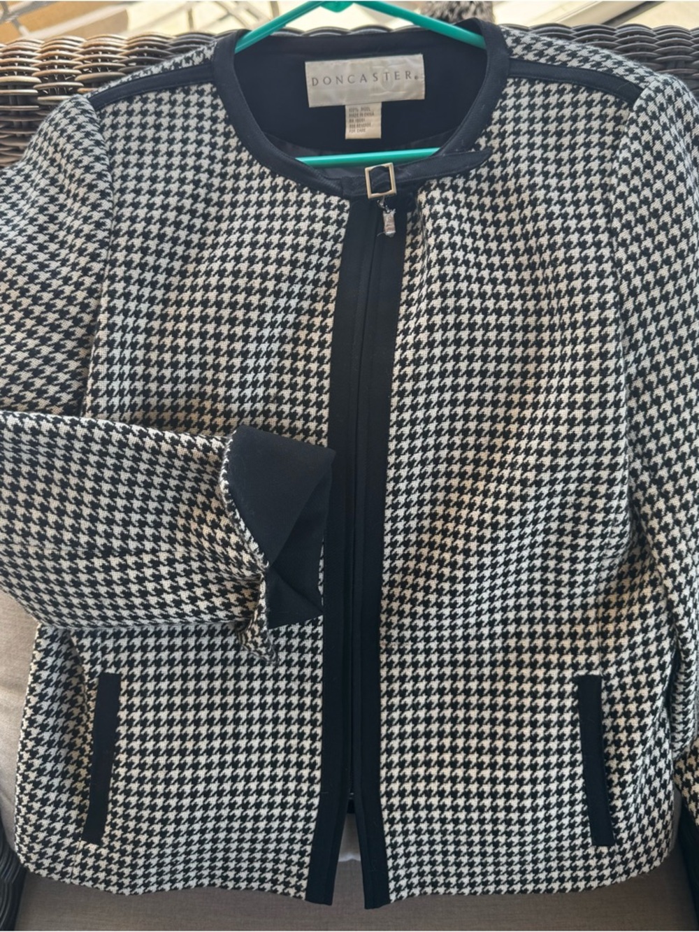 Doncaster Black and White Houndstooth Zip-Front Jacket